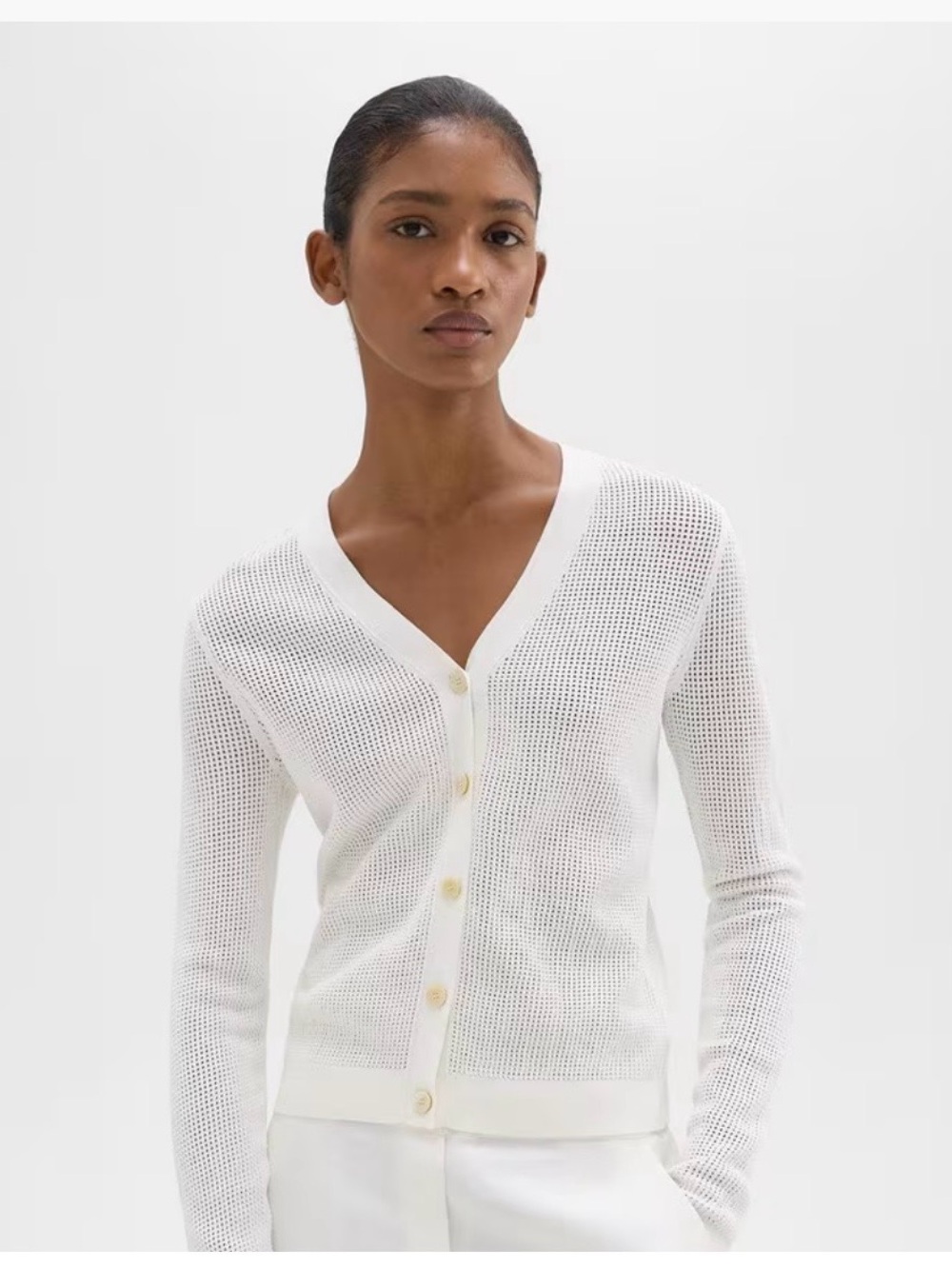 Theory Pointelle Cardigan in Crepe Knit